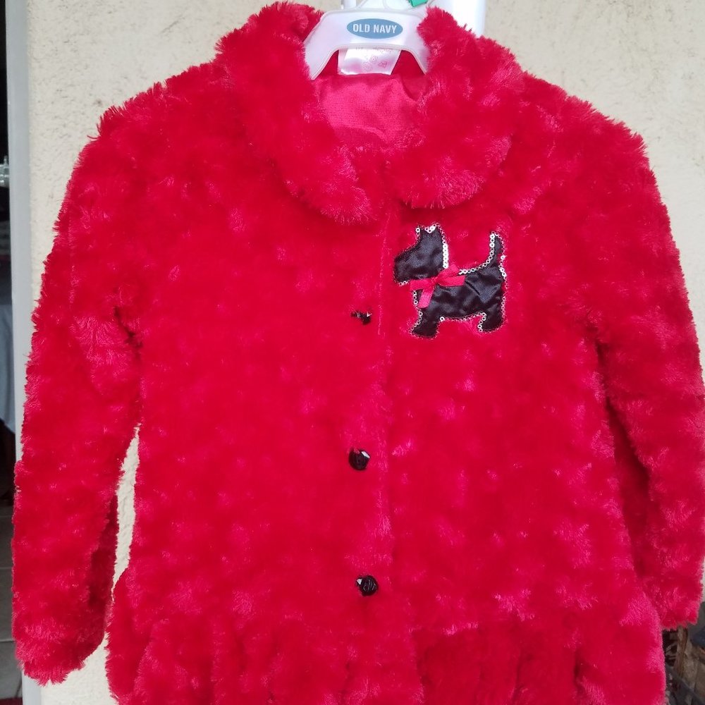 Nannette Girl's Button-down Jacket Size 5 Faux Fur Red